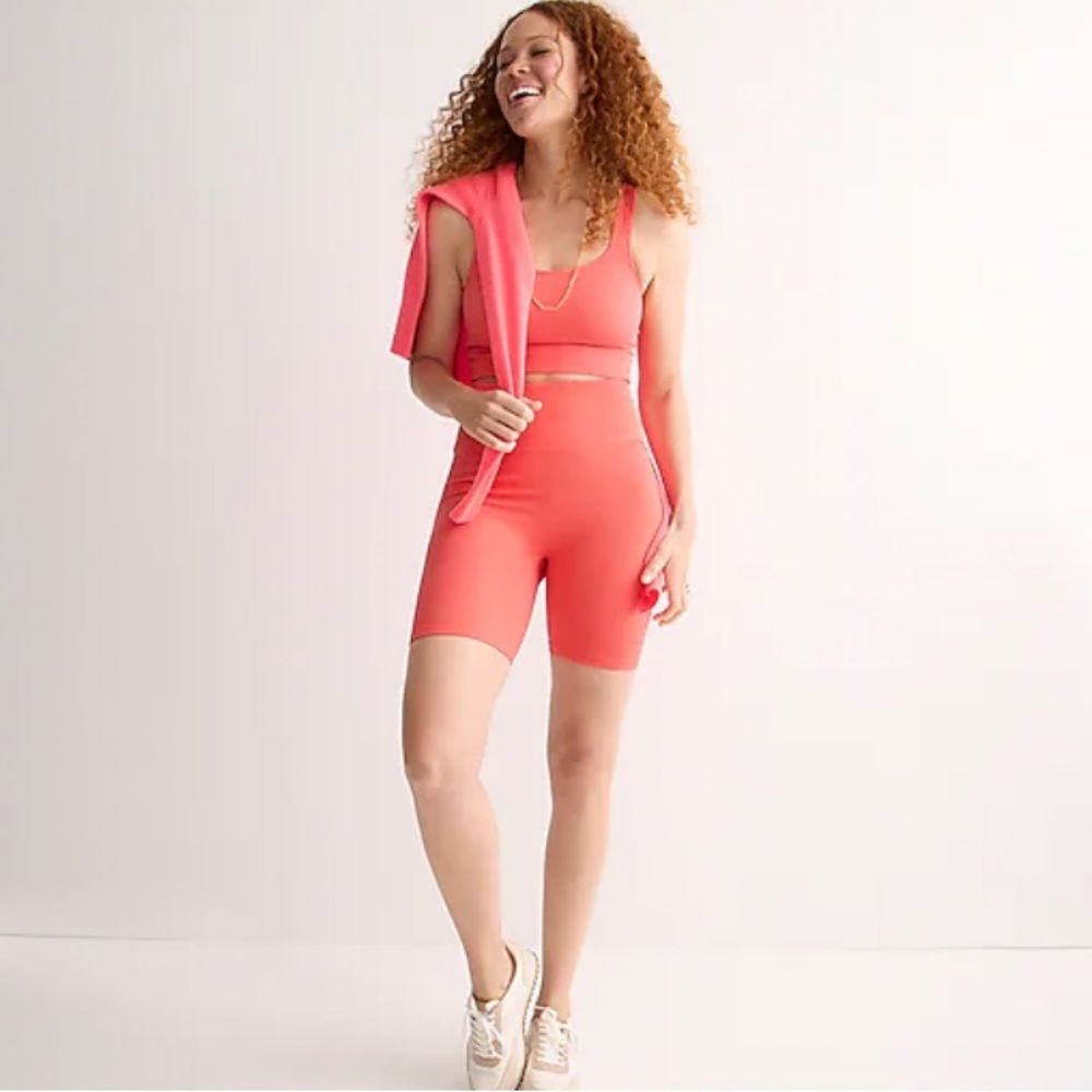NWT J. Crew SculptStretch High-Rise Ribbed Bike‎ Short - Coral